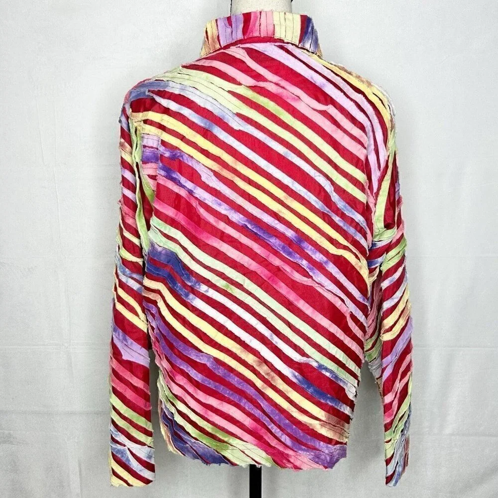 Keren Hart Blazer Jacket Textured Patchwork Stripes Multicolor Sz M Vintage
